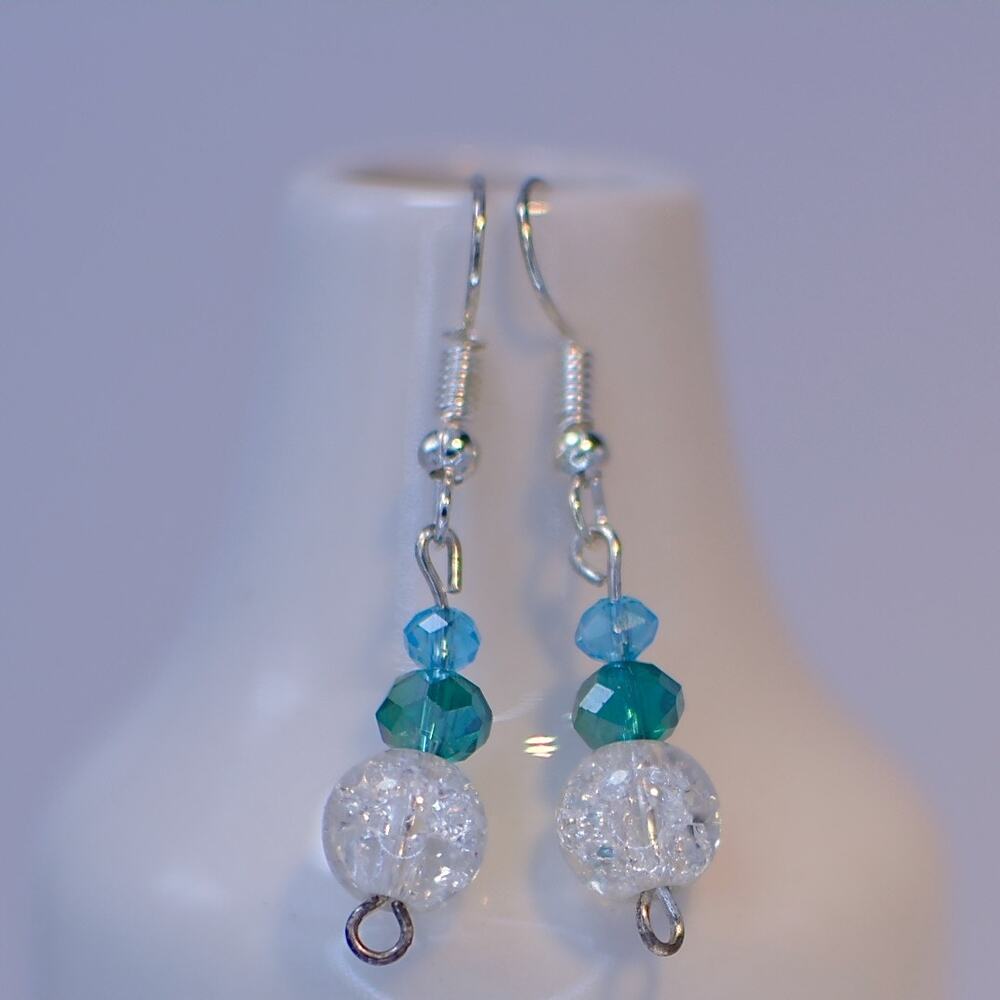 Clear, Teal, and Light Blue Glass Bead Earrings — Handmade